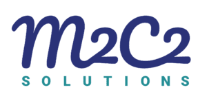 M2C Solutions logo with blue lettering.